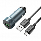 Зарядное устройство автомобильное Hoco Z49A + кабель USB- micro USB, серый металлик, 3А/ быстрая зарядка/ длина кабеля 1м, Hoco