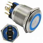 Кнопка GQ22-11ZE/B/N on-off+off-on, антивандальная, с фиксацией, синяя подсветка, Посадочный диаметр 22мм, Китай