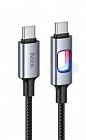 Дата-кабель Hoco U144  USB TypeC - USB TypeC, 60Вт, Led-подстветка, нейлон, 1.2м, черный, 3.0A/ быстрая зарядка 60Вт, Hoco