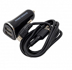 Зарядное устройство автомобильное More Choice AC22i  2USB + кабель USB - Lightning 8-pin, черное,  2.4A/ длина кабеля 1м, More Choice