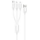Кабель Hoco X74 3 в1 USB2.0 -  Lightning+microUSB+USB Type-C, ПВХ, 1м, белый, 2.0A/ оплетка ПВХ, Hoco