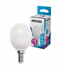 Лампа светодиодная E14 7.5Вт шар 4500К (нейтральный белый)  220В КОСМОС, 45*82мм/ матовая/ LED7.5wGL45E1445