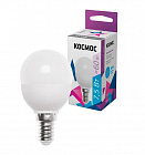 Лампа светодиодная E14 7.5Вт шар 6500К (холодный белый)  220В КОСМОС, 45*82мм/ матовая/ LED7.5wGL45E1465