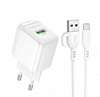 Зарядное устройство Borofone BAS42A USB-A 3А,18Вт, быстрая зарядка QC3.0, кабель с microUSB, белое, СЗУ/разъем USB A- microUSB/ длина кабеля 1м/ протоколы QC/FCP/AFC, Borofone