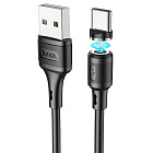 Кабель Hoco X52  MAGNETIC USB2.0 - USB Type-C, ПВХ, 1м, черный, 3.0A/отсоединяемый (на магните) разъем, Hoco