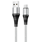 Дата-кабель Hoco X50 USB2.0 - microUSB, нейлон, 1м, серый, 2.4A/ оплетка- тонкое нейлоновое волокно, Hoco