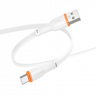 Дата-кабель Borofone BX118 USB 2.0 - USB TypeC, TPE, 1м, белый, 3.0A/ быстрая зарядка / плоский / оплетка: TPE, Borofone