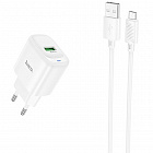 Зарядное устройство Hoco C140A USB-A 3А, 18Вт, быстрая зарядка QC3.0, кабель с microUSB, белое, СЗУ/разъемUSB A- microUSB/ длина кабеля 1м/ протоколы QC3.0, FCP, AFC , Hoco