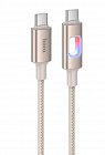Дата-кабель Hoco U144  USB TypeC - USB TypeC, 60Вт, Led-подстветка, нейлон, 1.2м, золотистый, 3.0A/ быстрая зарядка 60Вт, Hoco