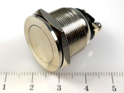 Кнопка PBS-28B-2 (антивандальная) плоская d=15mm, плоский ободок, металл, на замыкание, Jie